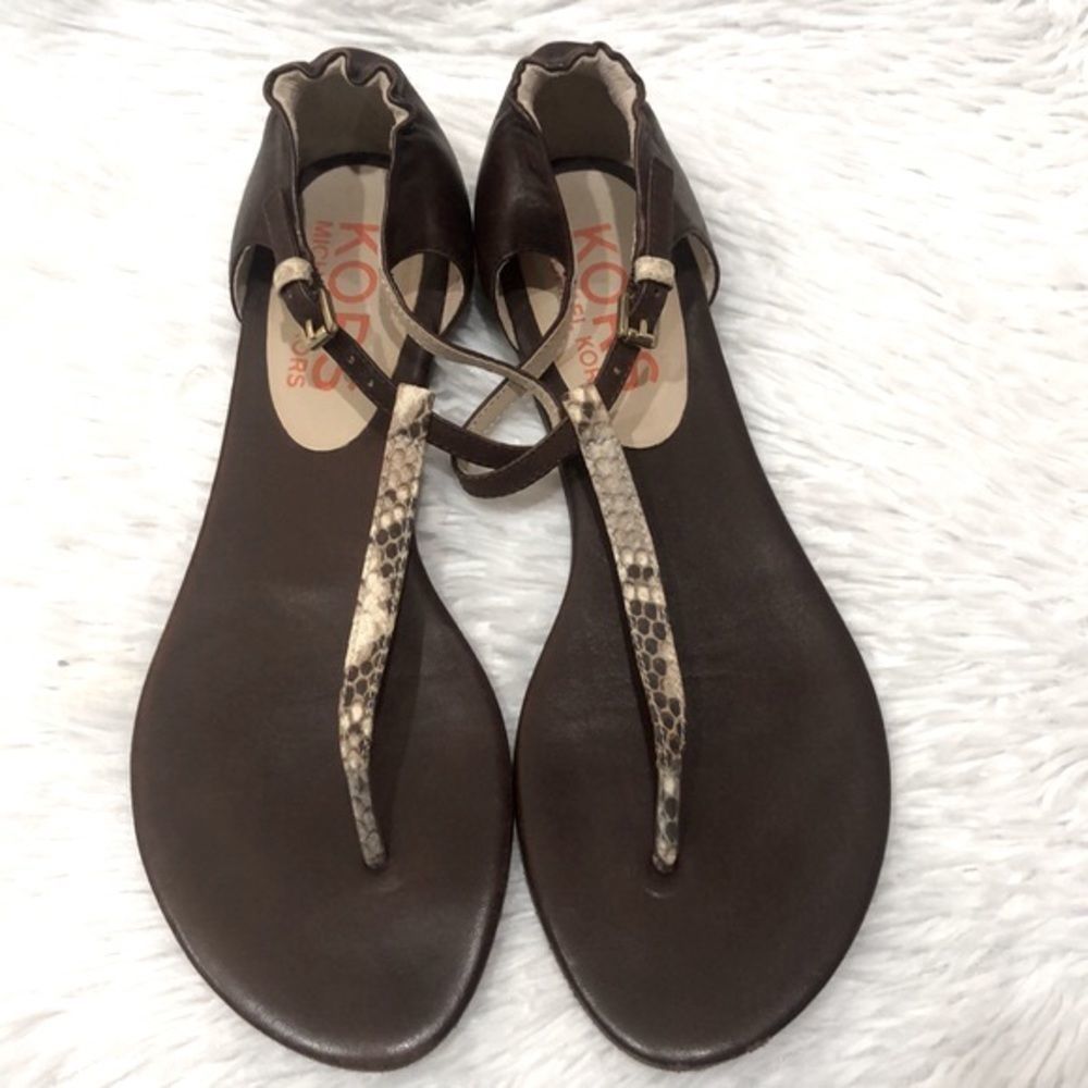 Michael Kors Leather T-Strap Animal Print Sandal Size 7